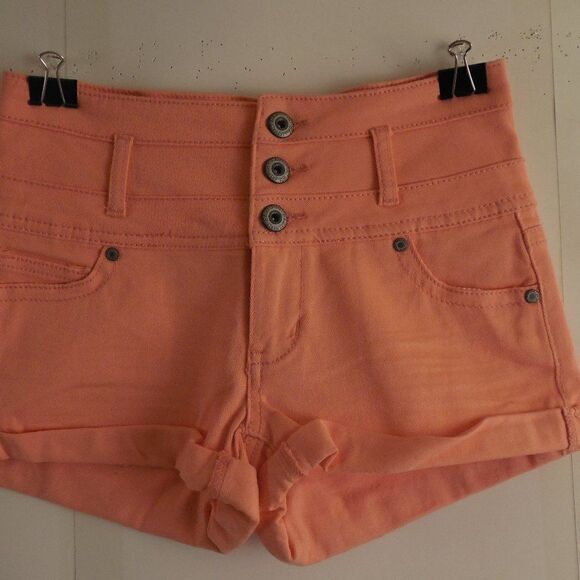 B28...Wet Seal Blue Asphalt Peach Color Shorts Size 7 - Picture 2 of 8